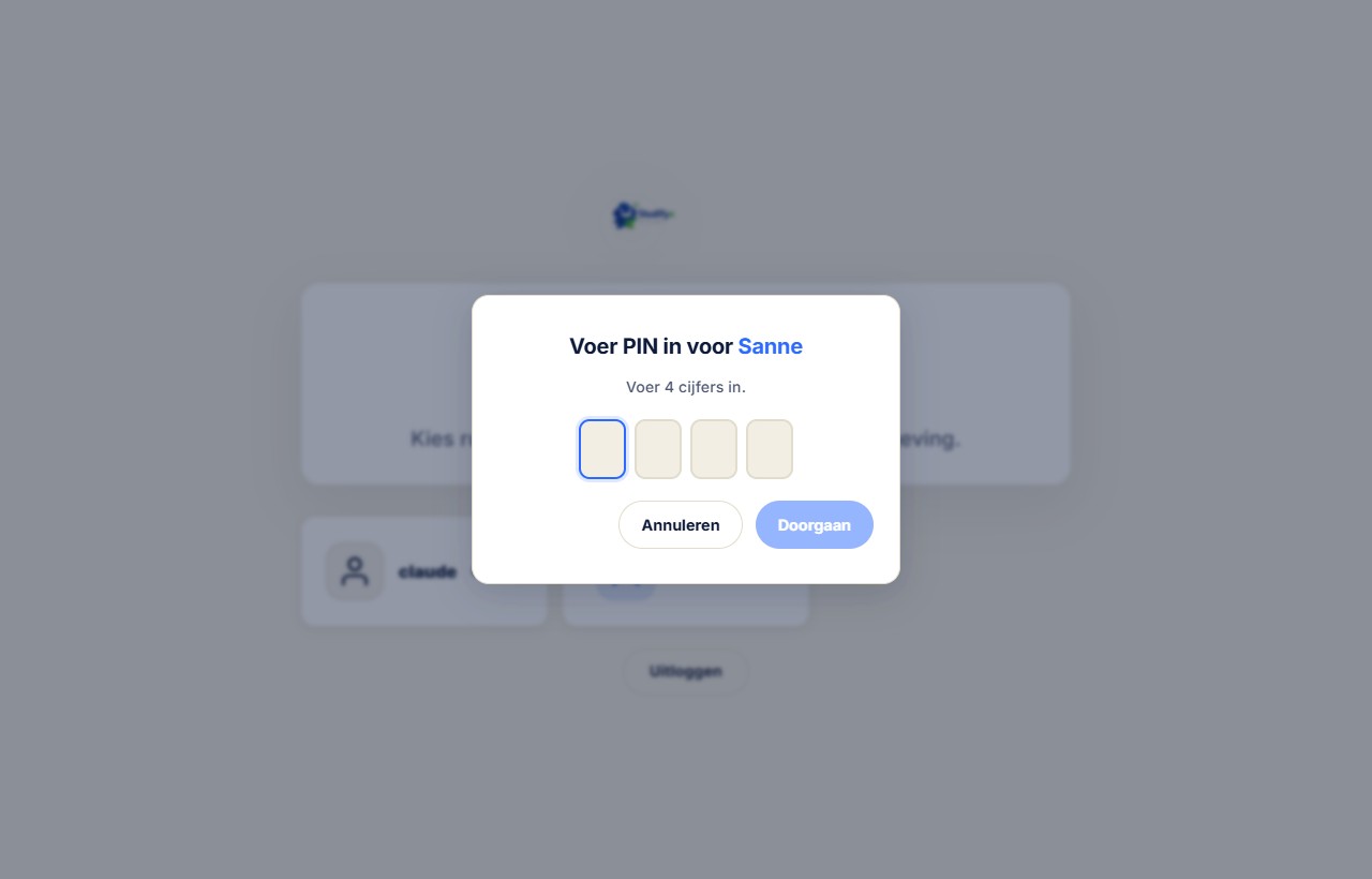 Voorbeeld van het pincode-invoerscherm: het kind voert zijn eigen viercijferige pincode in om in te loggen