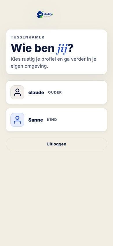 Voorbeeld van het mobiele tussenkamer-scherm: profielselectie op een smartphonescherm